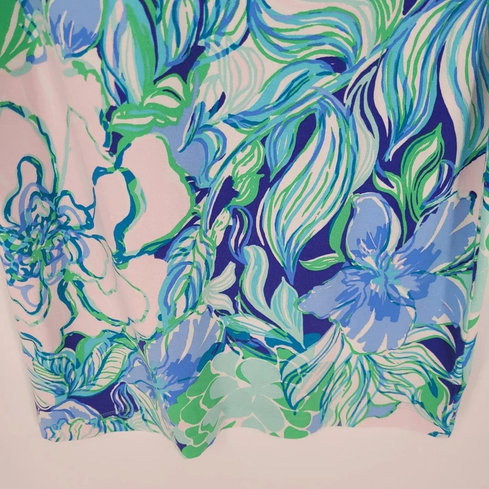 Lilly Pulitzer Shift Dress Kids XL 12-14 Floral Blue Green Ruffle Sleeve preppy